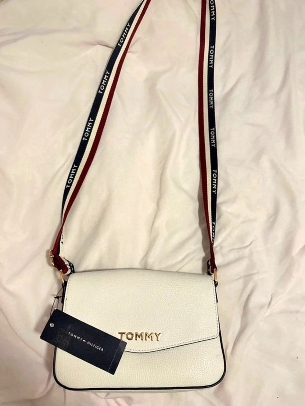 Tommy Hilfiger Reese II Flap Crossbody White & Black Bag